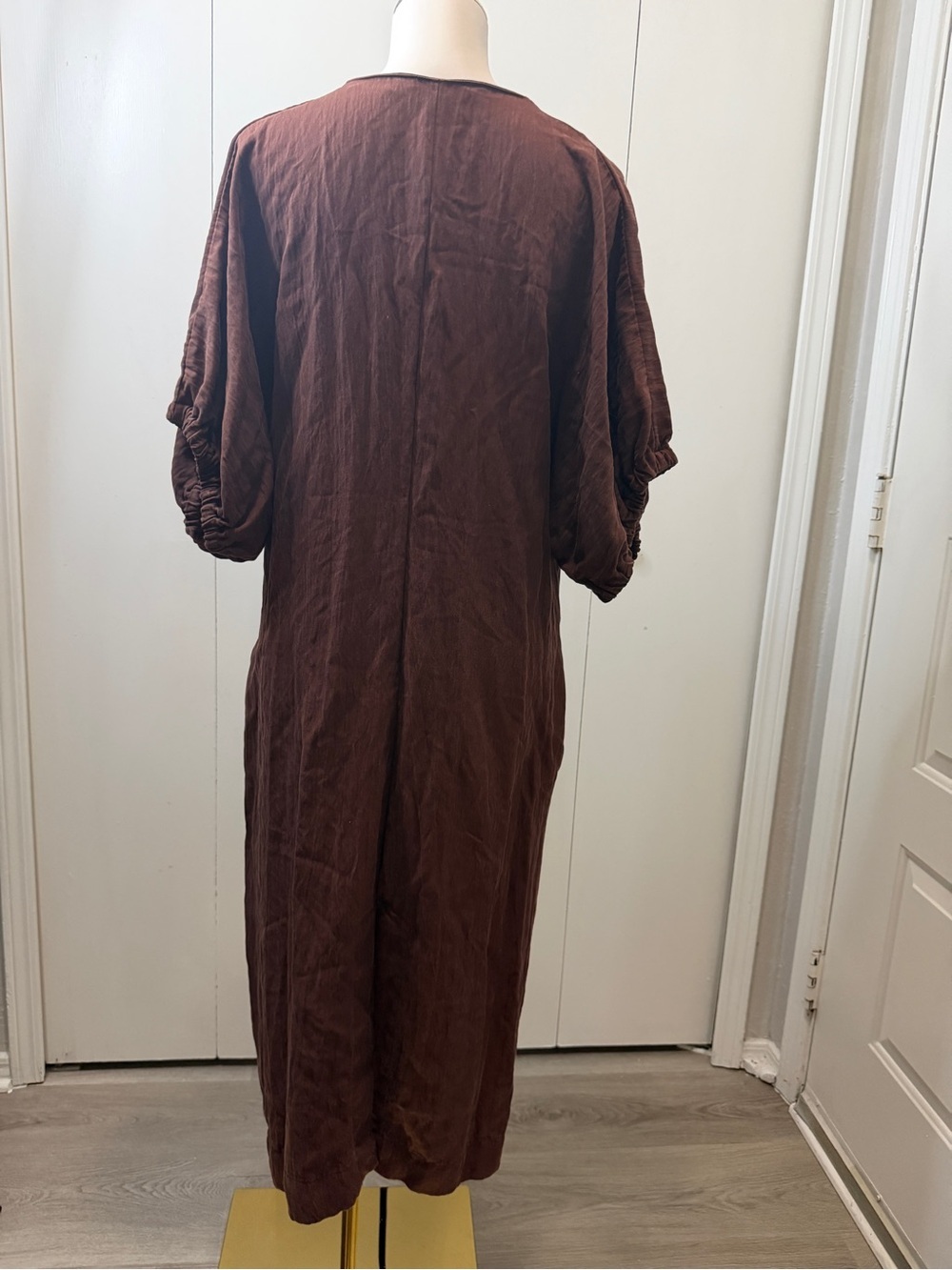 Zara Chocolate Brown V-Neck Long Sleeve Midi Dress - Picture 6 of 10